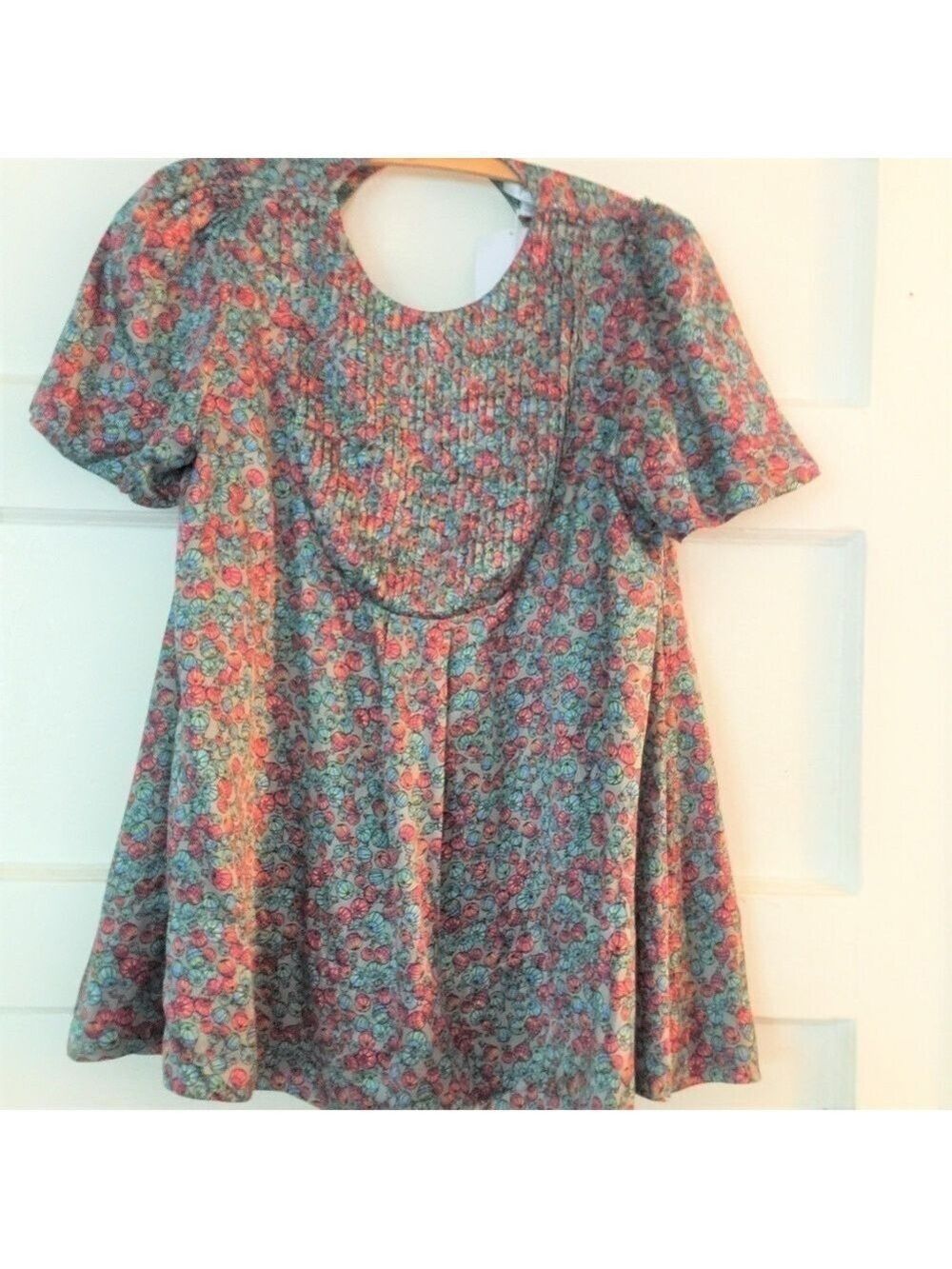 Maria Bonita Silk Unique Short Sleeve Open Back Oversized Top